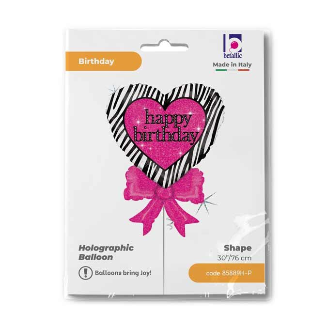 GLOBO BDAY ZEBRA HEART HOLOG 3