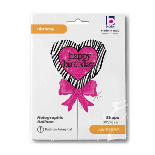 GLOBO BDAY ZEBRA HEART HOLOG 3