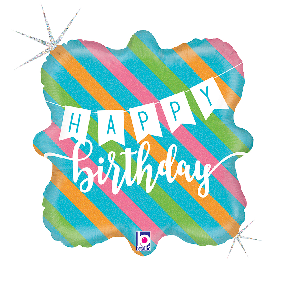 GLOBO 18 PG BDAY BANNER STRIPE