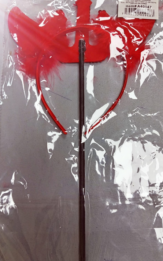 SET TRIDENTE CACHOS ROJO DIABL