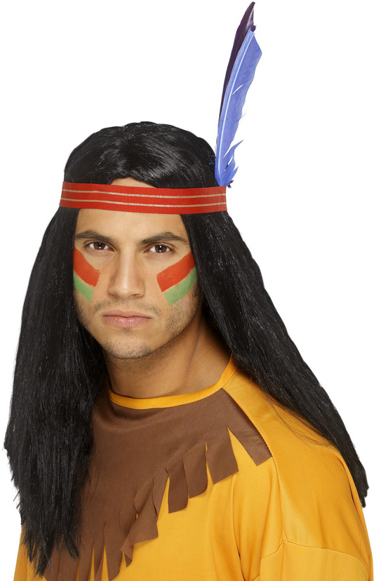 PELUCA INDIA NEGRA CON PLUMAS