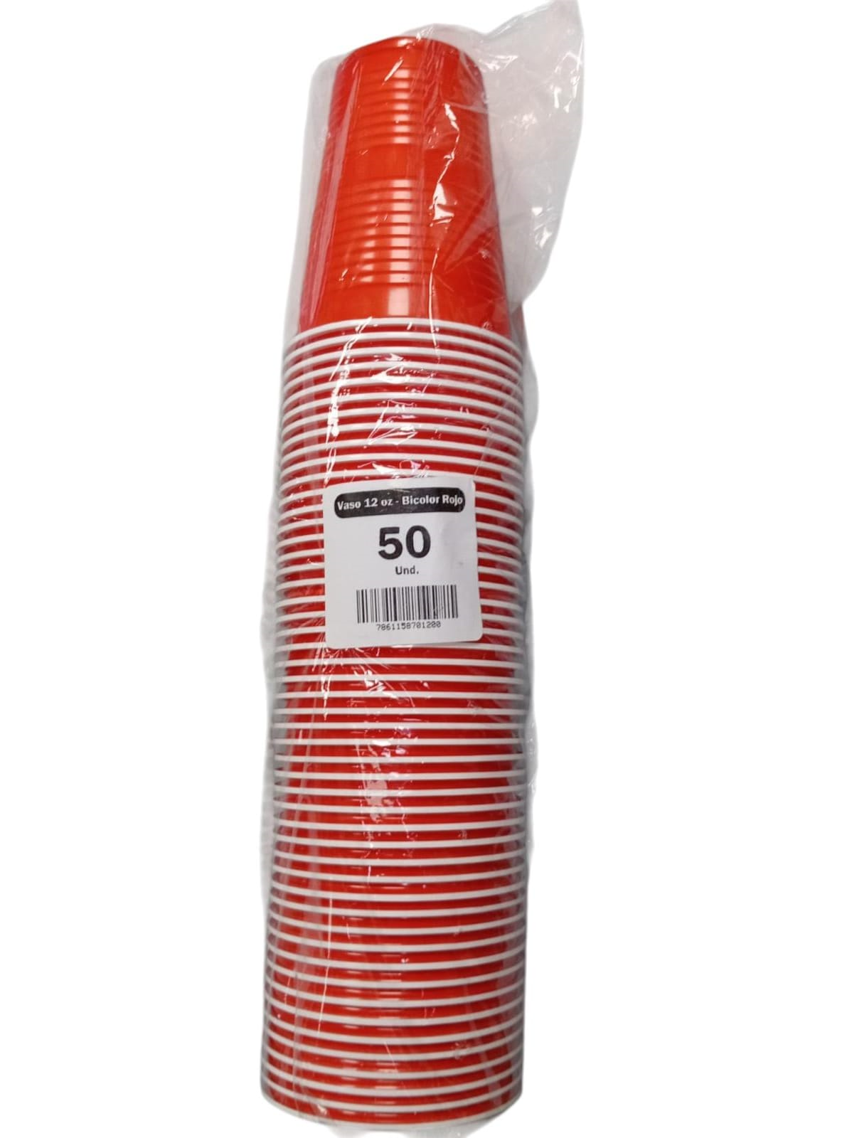 VASOS 12OZ ROJO BICOLOR 50UDS