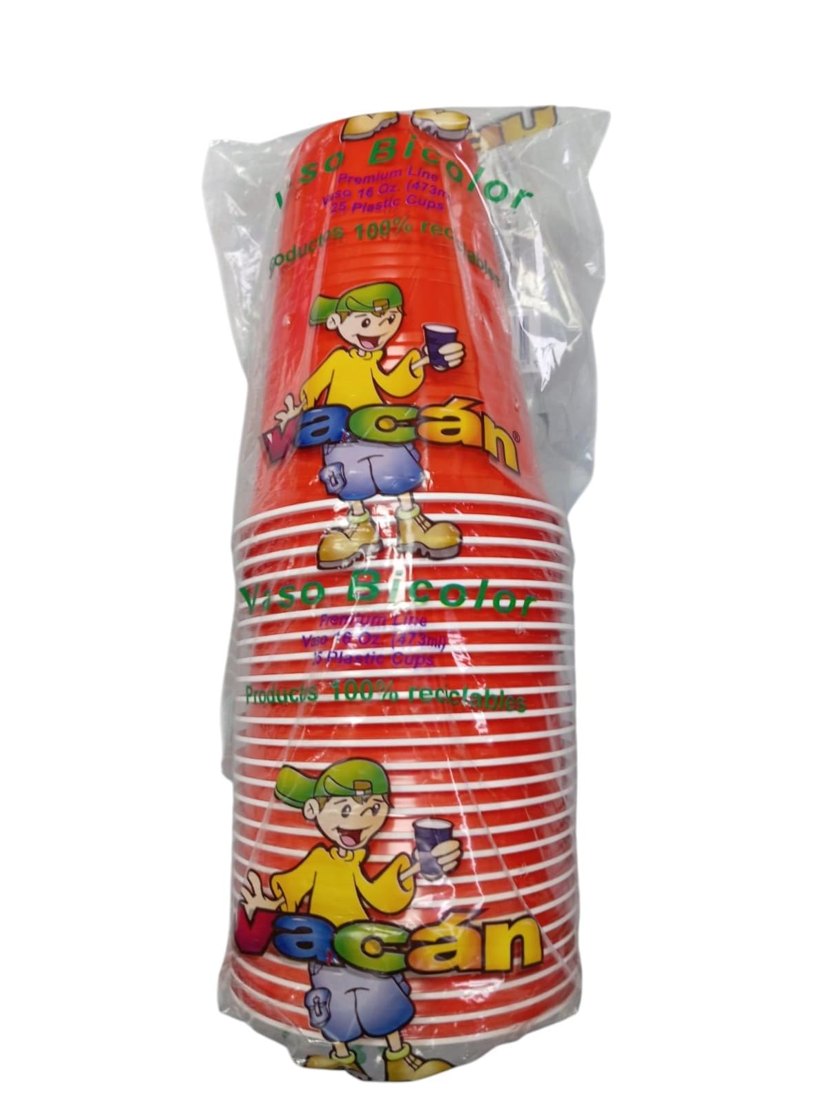 VASOS 16OZ ROJO BICOLOR 25UDS