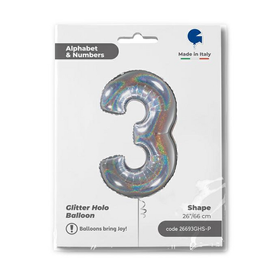 GLOBO NUM 3 GLITTER HOLO 26PG