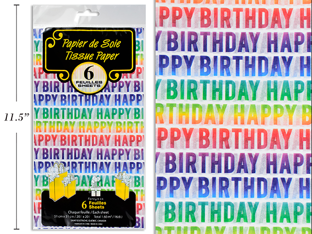 PAPEL TISSUE HAPPY BDAY 6UDS