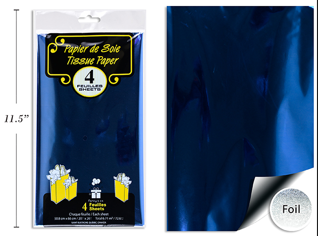 PAPEL TISSUE METALICO AZUL 4UD