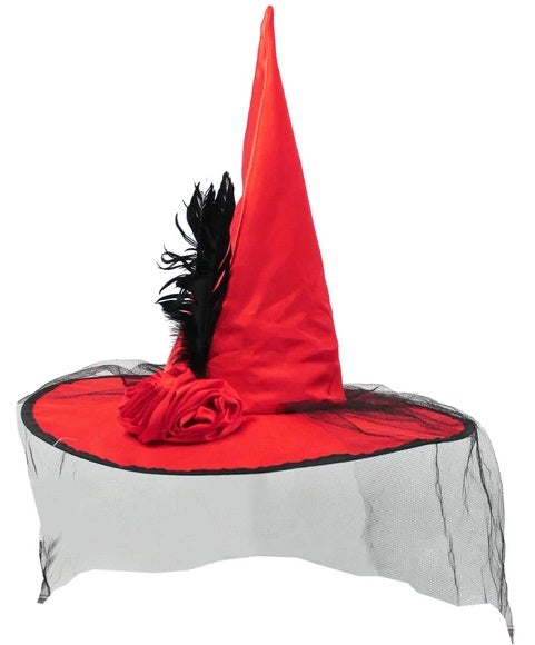 SOMBRERO BRUJA ROJO LAZO BLK P