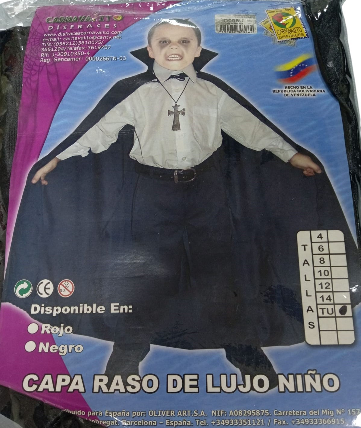 CAPA NEGRA DE RASO NIÑO