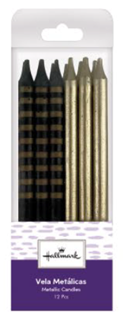 VELAS PUNTOS RAYAS NEGRO ORO12