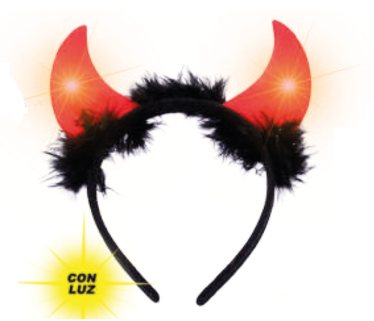 VINCHA DIABLO CACHO ROJO LUZ