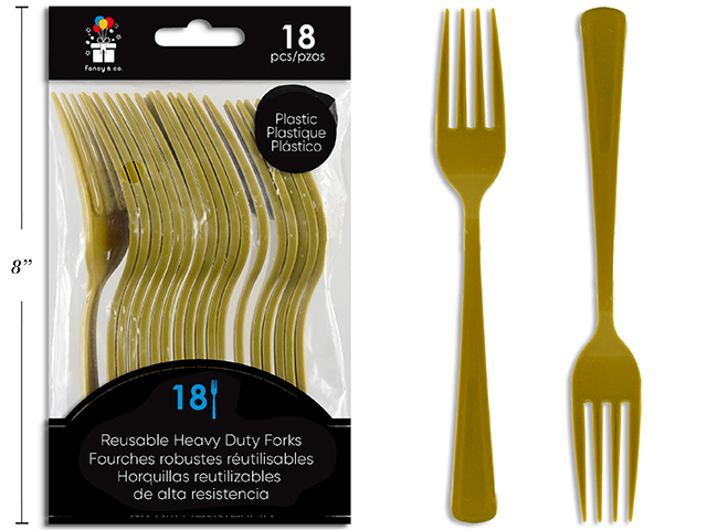 TENEDOR PLAST 18UDS DORADO