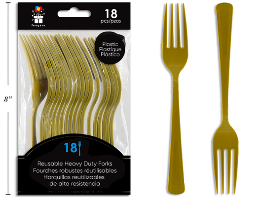 TENEDOR PLAST 18UDS DORADO