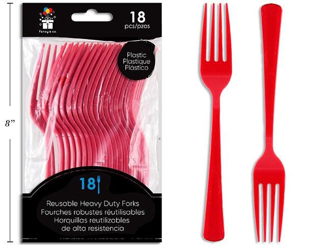 TENEDOR PLAST 18UDS ROJO