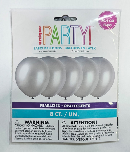 GLOBOS PERLA PLATA 8UDS 12PG