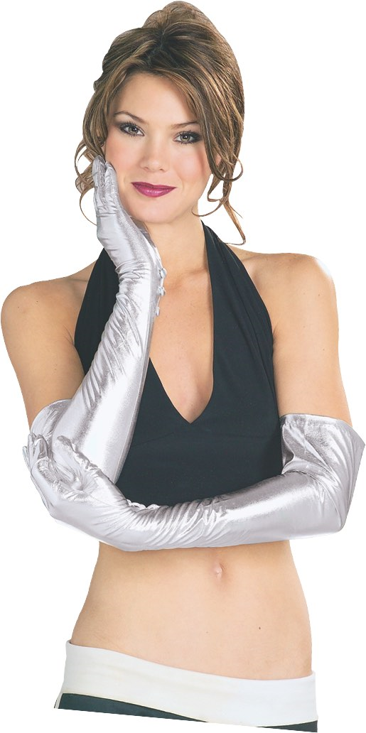 GUANTES LARGOS ADULTO PLATEADO
