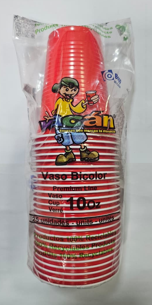 VASOS 10OZ ROJO BICOLOR 50UDS