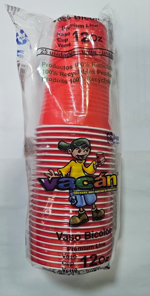 VASOS 12OZ ROJO BICOLOR 50UDS