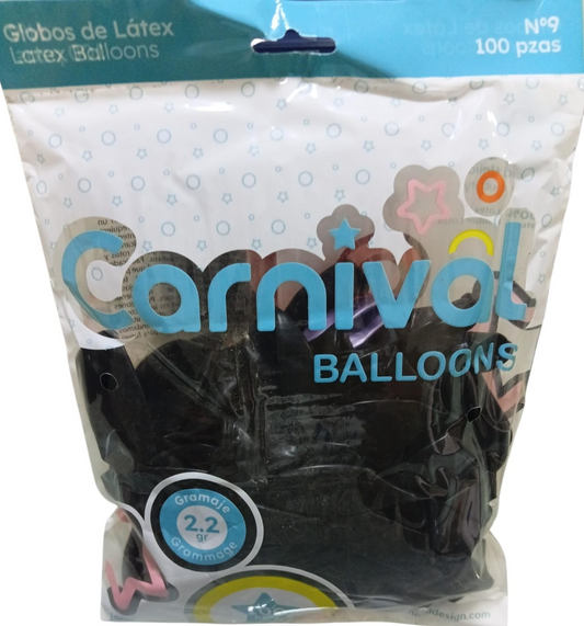 CARNIVAL GLOBO 9PG 100U NEGRO