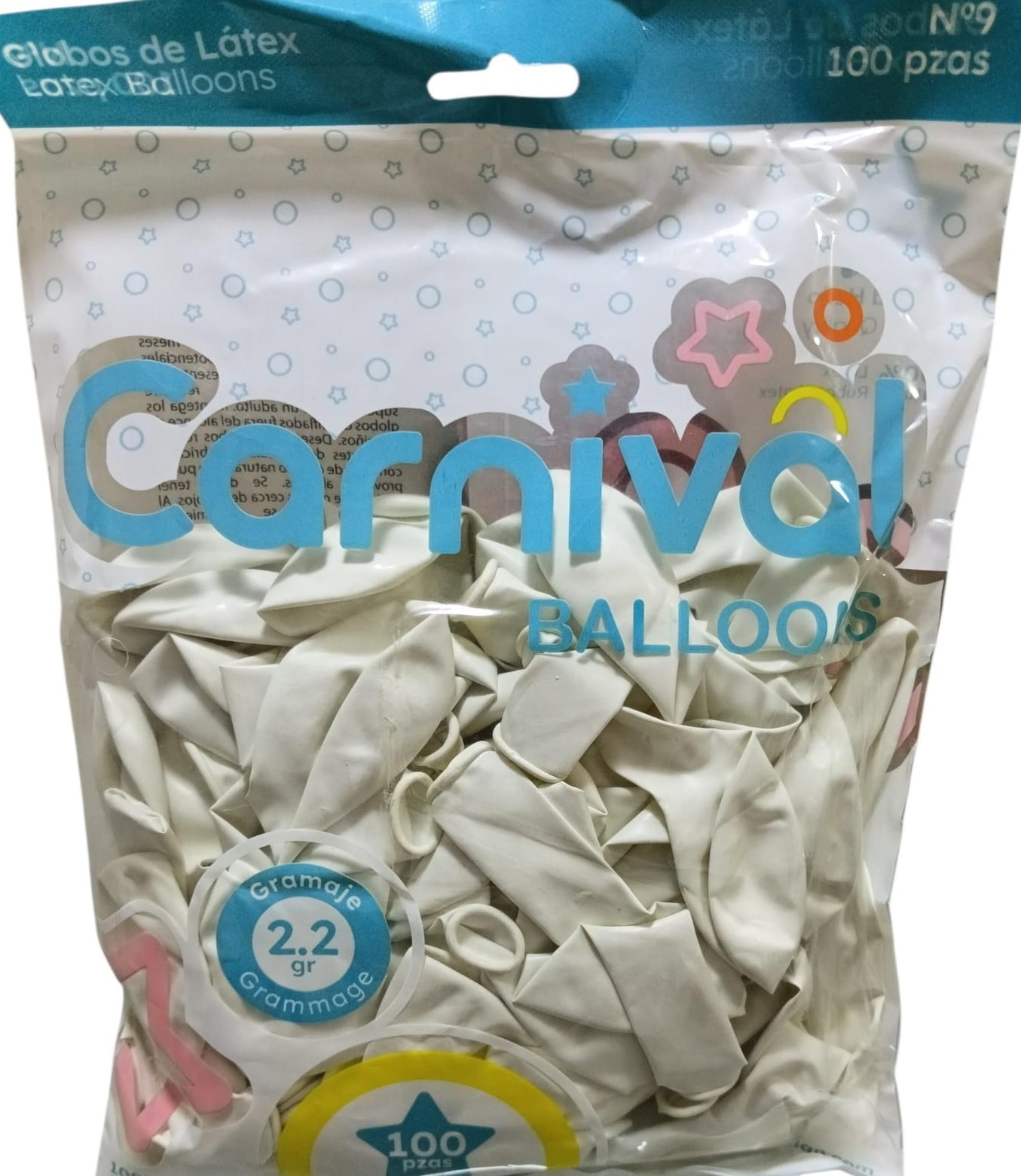 CARNIVAL GLOBO 9PG 100U BLANCO