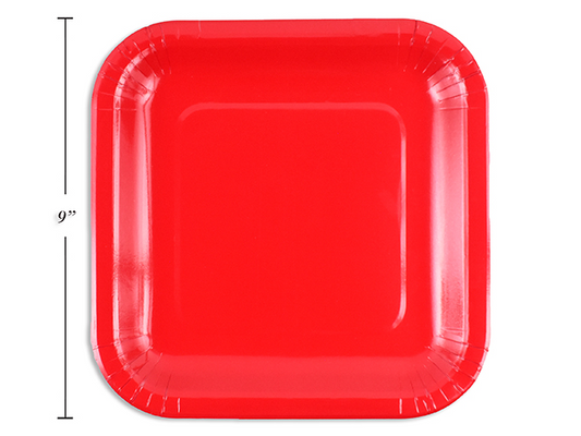 PLATO CUADRADO ROJO 14UN 23CM