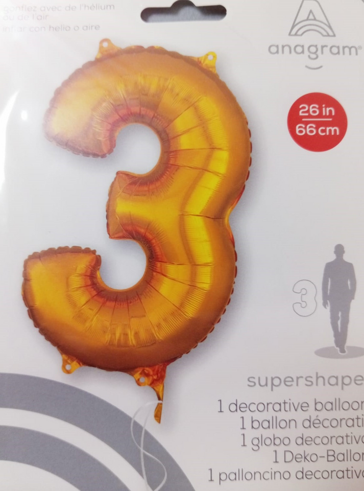 GLOBO FORMA Nº3 DORADO 26 PULG – Party Fiesta RD