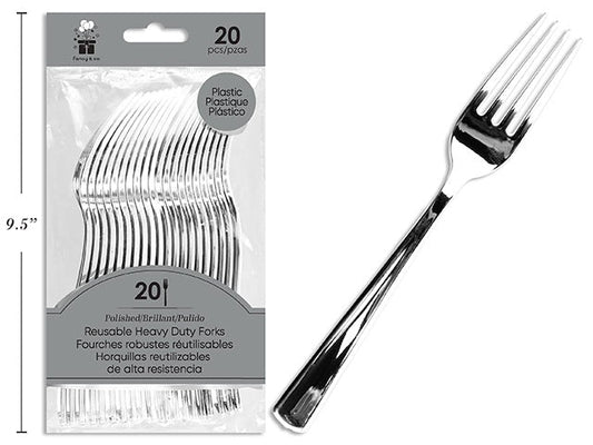 TENEDOR PLAST 20 UDS PLATEADO