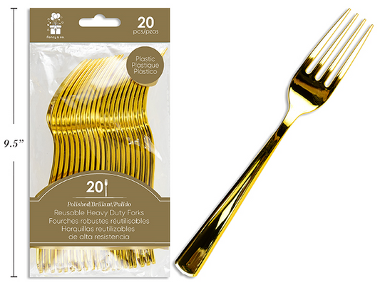 TENEDOR PLAST 20 UDS DORADO