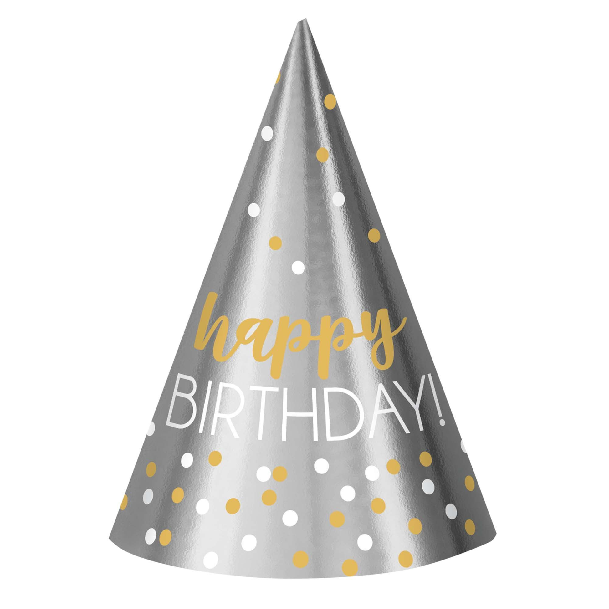 SOMBRERO CONO BDAY 12UDS PLATA