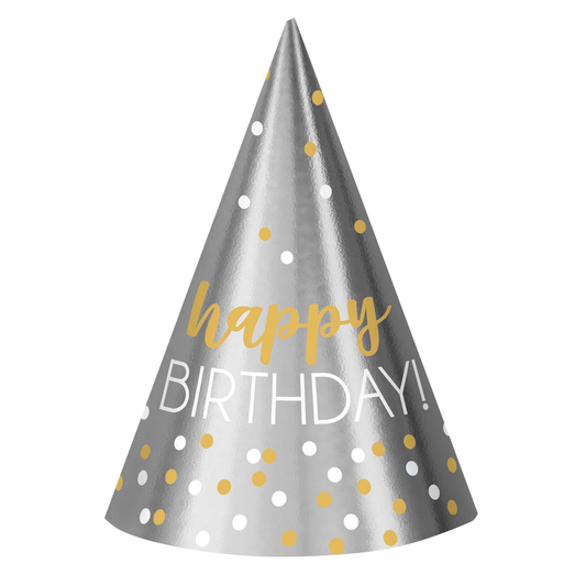 SOMBRERO CONO BDAY 12UDS PLATA