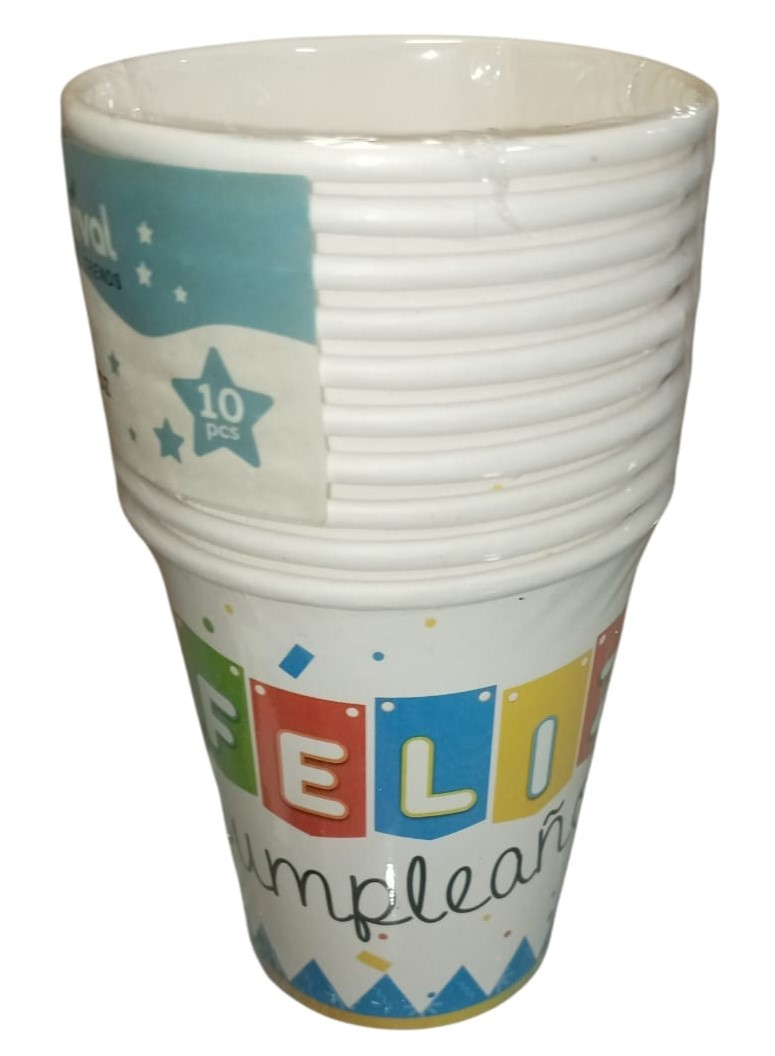 VASOS FELIZ CUMPLE NIÑO 10UDS
