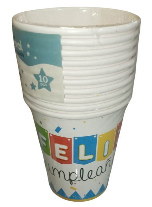 VASOS FELIZ CUMPLE NIÑO 10UDS