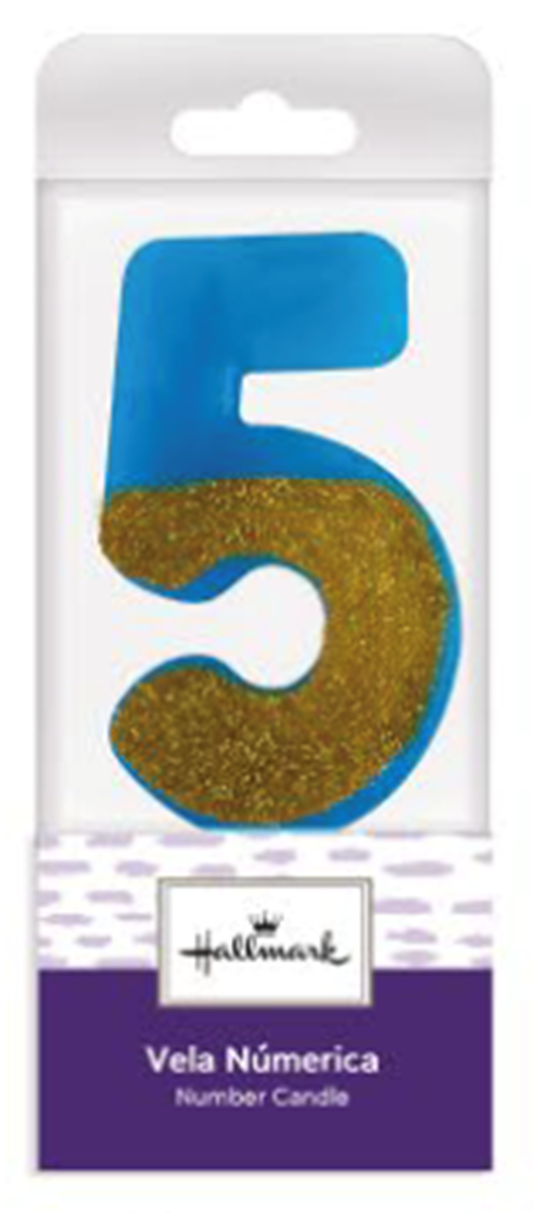 VELA AZUL ESCARCHARDA NUMERO 5