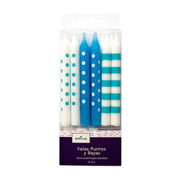 VELAS PUNTOS Y RAYAS AZULES 12