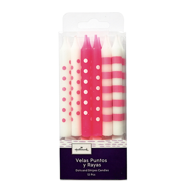 VELAS PUNTOS Y RAYAS ROSADAS 1