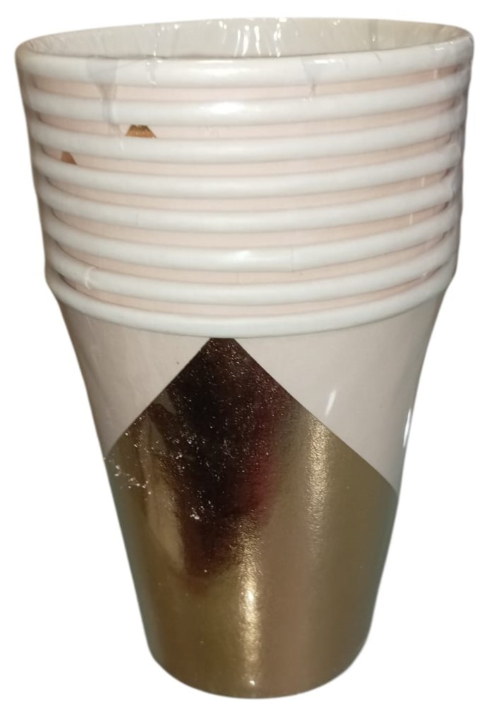 VASOS CARTON ROSADO Y DORADO 8