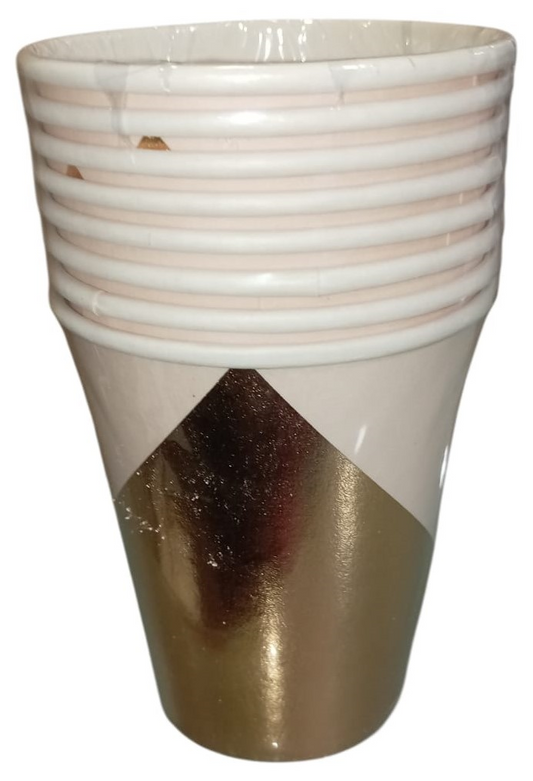 VASOS CARTON ROSADO Y DORADO 8