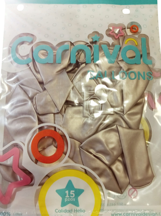 CARNIVAL GLOBOS 12PG 15U PLATA