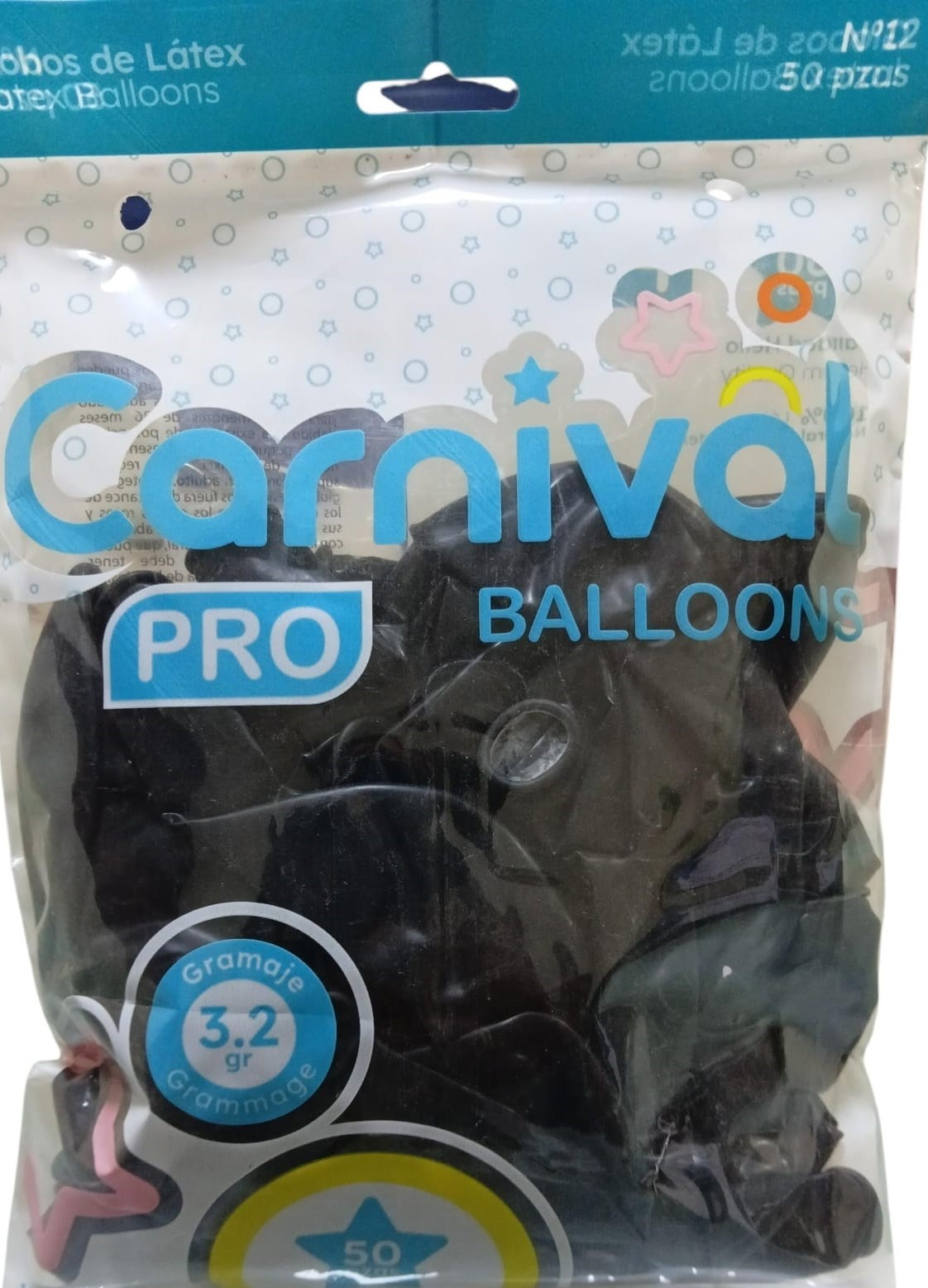 CARNIVAL GLOBOS 12P 50U NEGROS