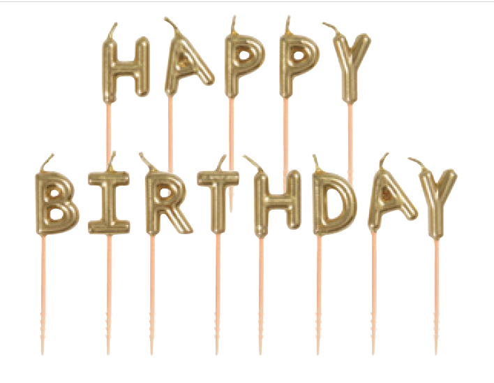 VELAS LETRAS HAPPY BDAY DORADA