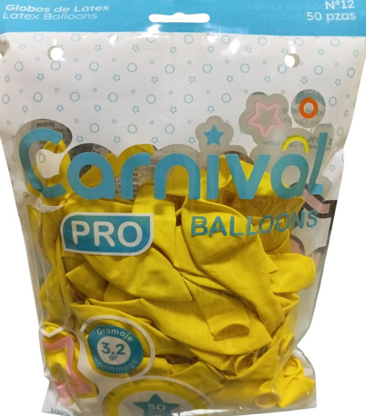 CARNIVAL GLOBOS 12P 50U AMARIL