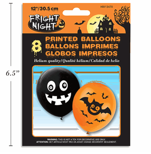 GLOBOS IMPRESOS HALLOWEEN 8UDS