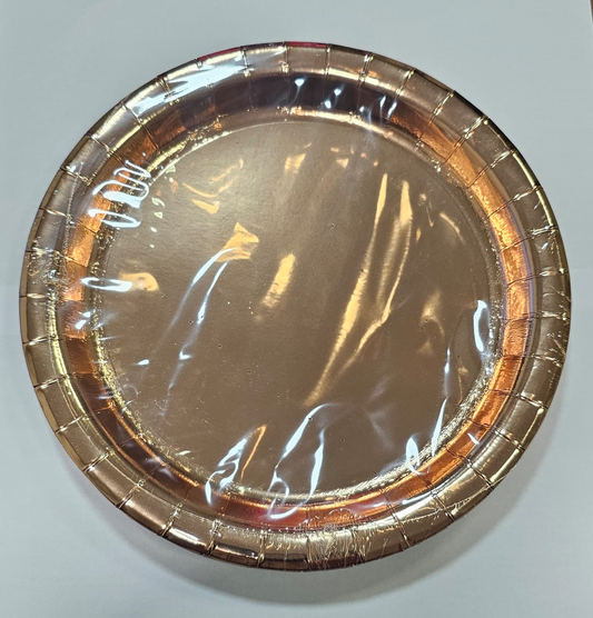 8 PLATOS ORO ROSA 22CM MET